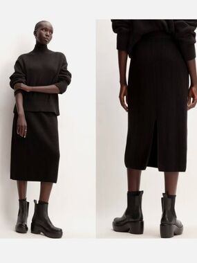 Everlane Ribbed Knit Midi Skirt Black Size M